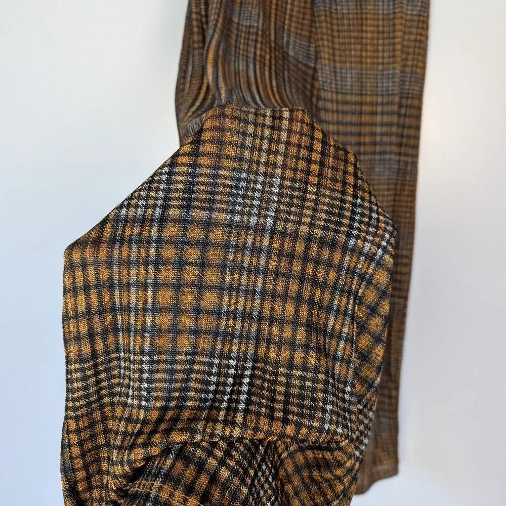 Zara Palazzo Pants Brown Plaid Wide-Leg Cropped Womens Small
